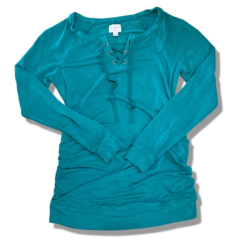 INGRID & ISABEL Maternity 3/4 Sleeve Lace-Up Sweatshirt - Picture 3 of 10